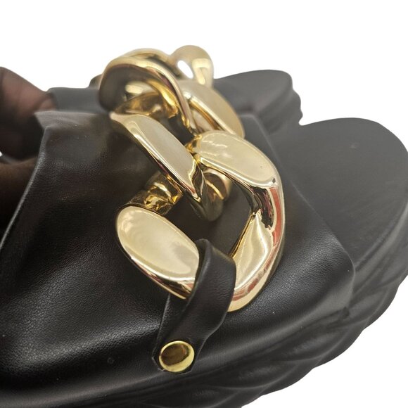 Vince Camuto Black Slides With Gold Chain Detail - Size 10 - Picture 3 of 13